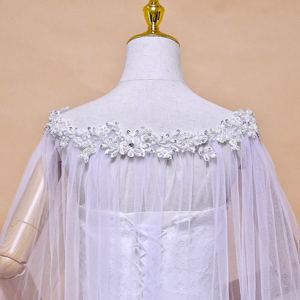 "Ruth" - Wedding Pearl Cape Veil - Cathedral Length