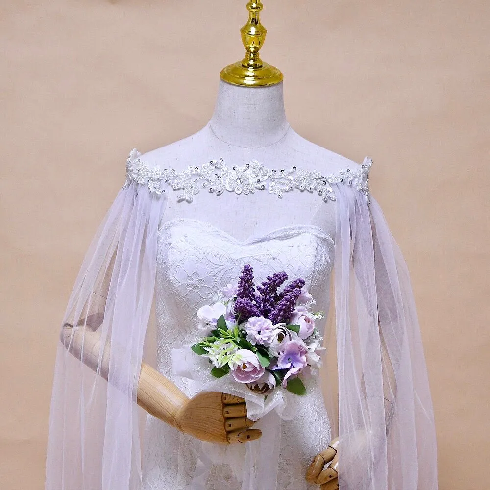 "Ruth" - Wedding Pearl Cape Veil - Cathedral Length