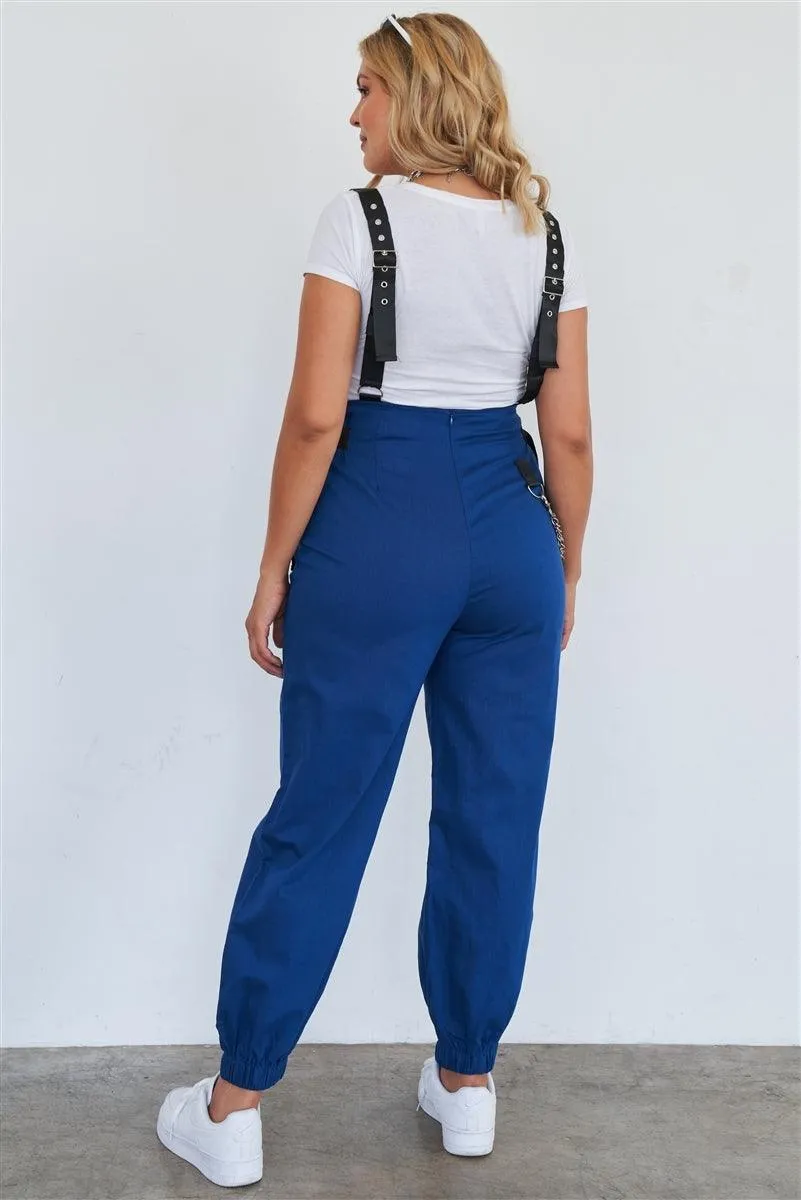 Royal Blue Zip Pocket Hardware Chained Cargo Overalls