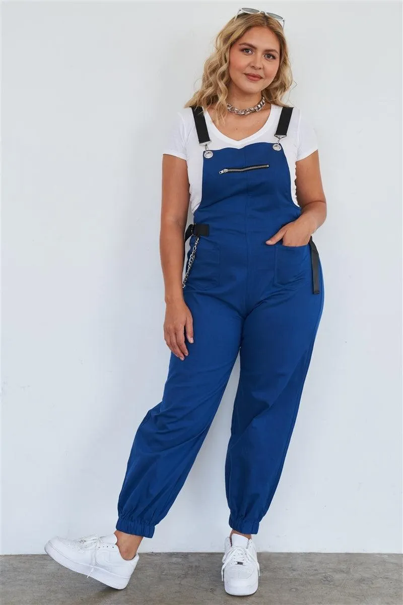 Royal Blue Zip Pocket Hardware Chained Cargo Overalls