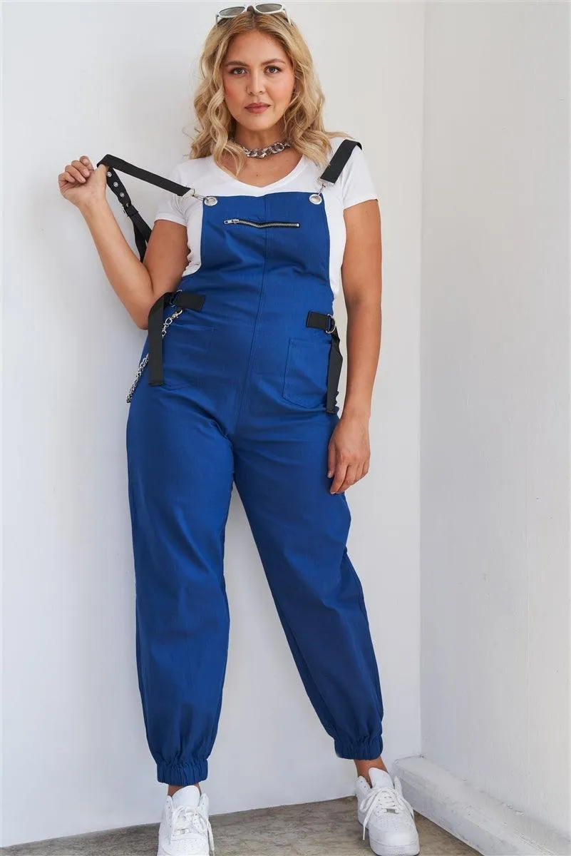 Royal Blue Zip Pocket Hardware Chained Cargo Overalls