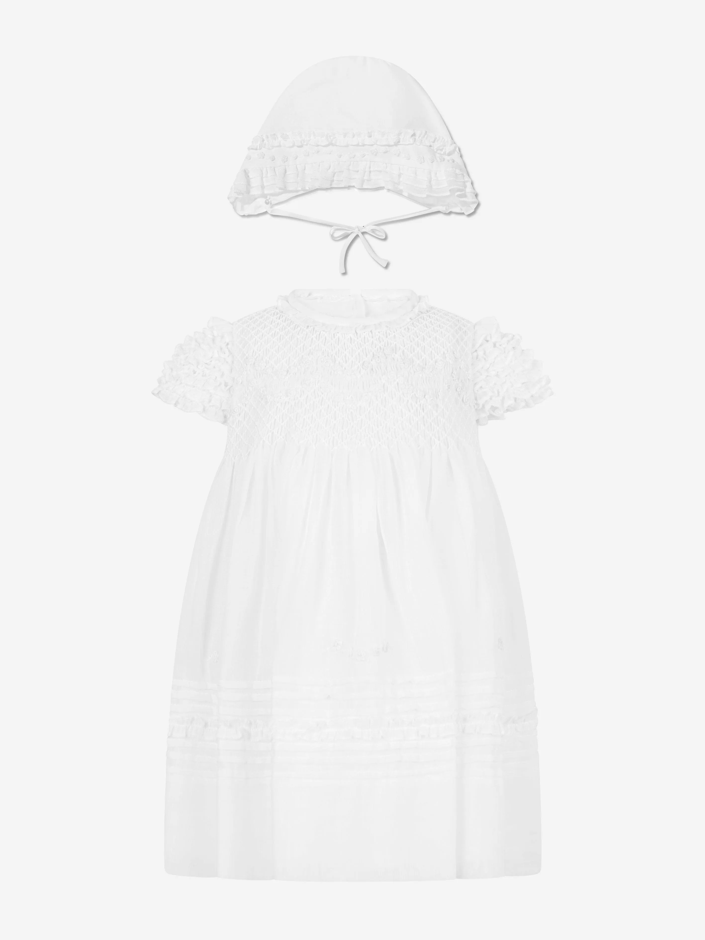 Sarah Louise Baby Girls Dress And Bonnet in Ivory