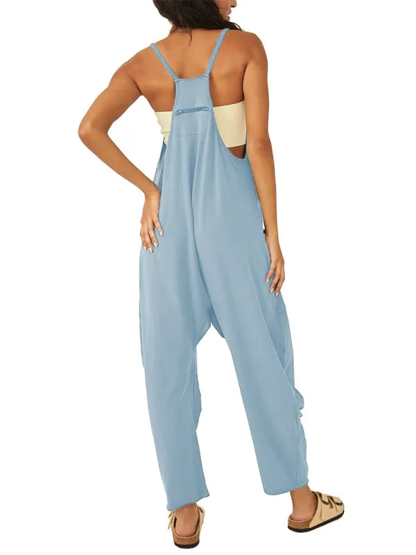 Solid Baggy Bib Overalls with Handy Pockets - Everyday Playsuit