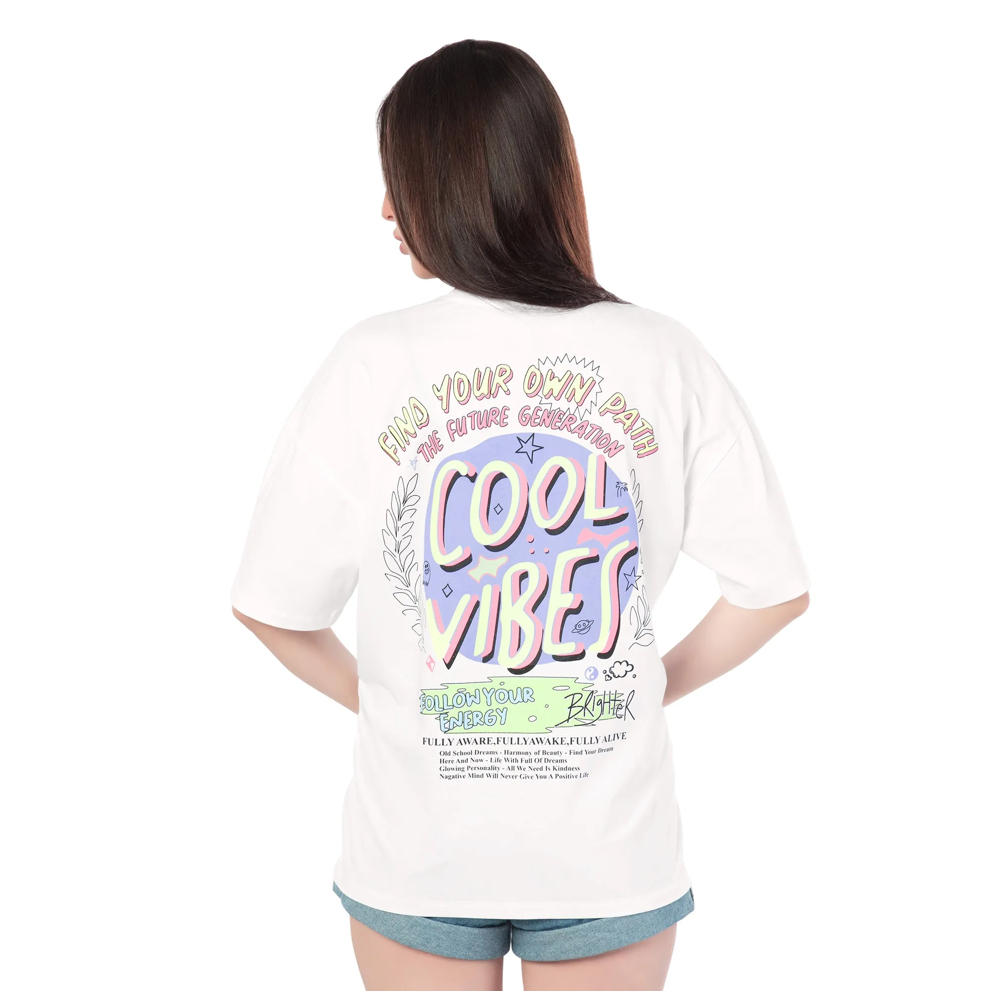 SOT-24063 Cotton Vibe Check Oversized Tees White