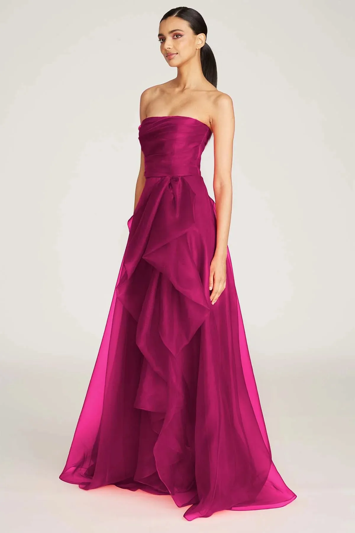 Teresa Strapless Draped Gown - Sangria