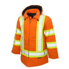 Tough Duck Men's Hi Vis Winter Safety Parka S157 | CSA Cotton Duck Reflective, 3M Scotchlite Insulated | ANSI Certified, Quick-Release Hood | Limited Sizes