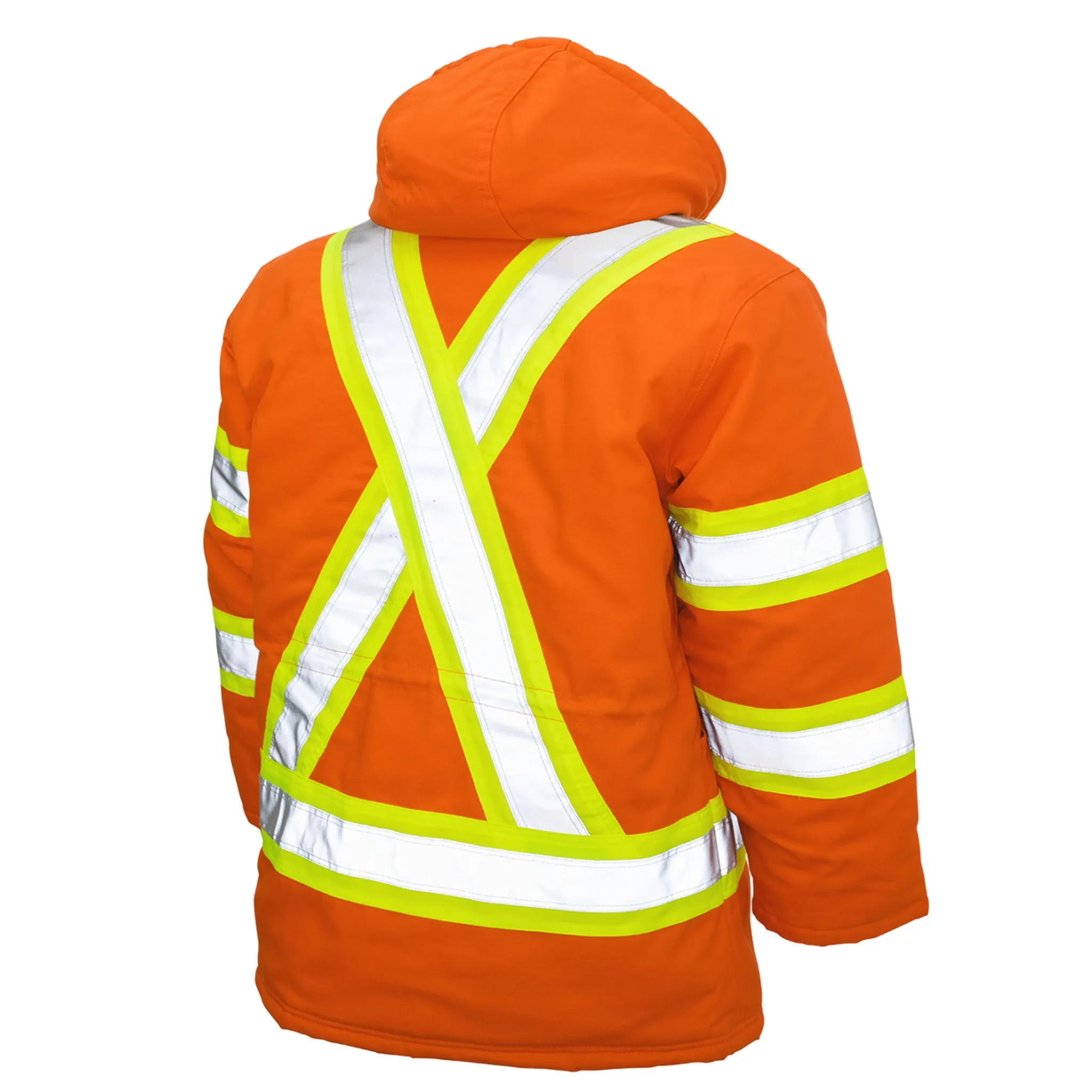 Tough Duck Men's Hi Vis Winter Safety Parka S157 | CSA Cotton Duck Reflective, 3M Scotchlite Insulated | ANSI Certified, Quick-Release Hood | Sizes XS-5XL