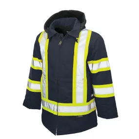 Tough Duck Men's Hi Vis Winter Safety Parka S157 | CSA Cotton Duck Reflective, 3M Scotchlite Insulated | ANSI Certified, Quick-Release Hood | Sizes XS-5XL