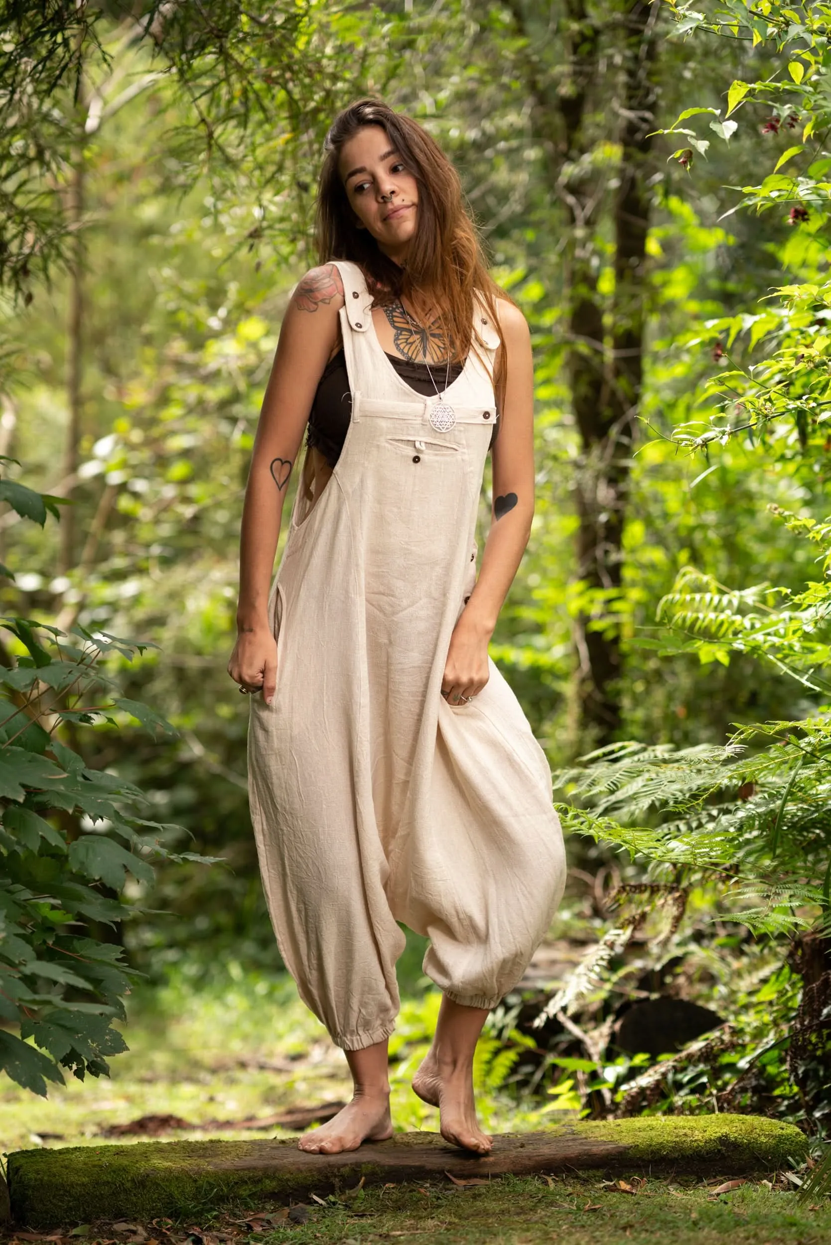 Tribal Overalls Pants - Cream