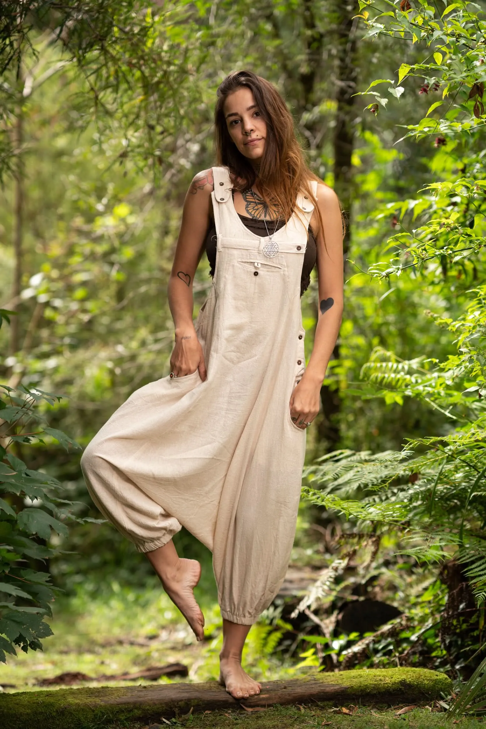 Tribal Overalls Pants - Cream