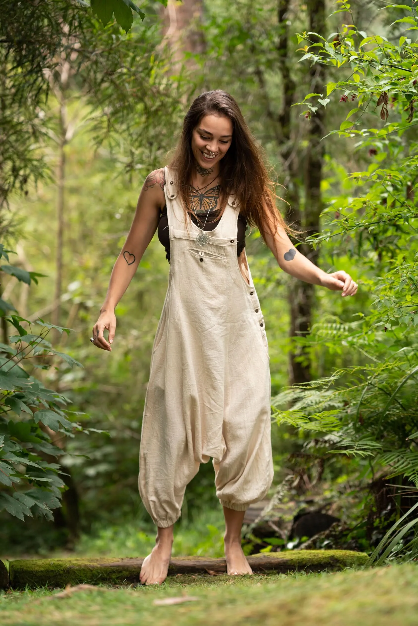 Tribal Overalls Pants - Cream