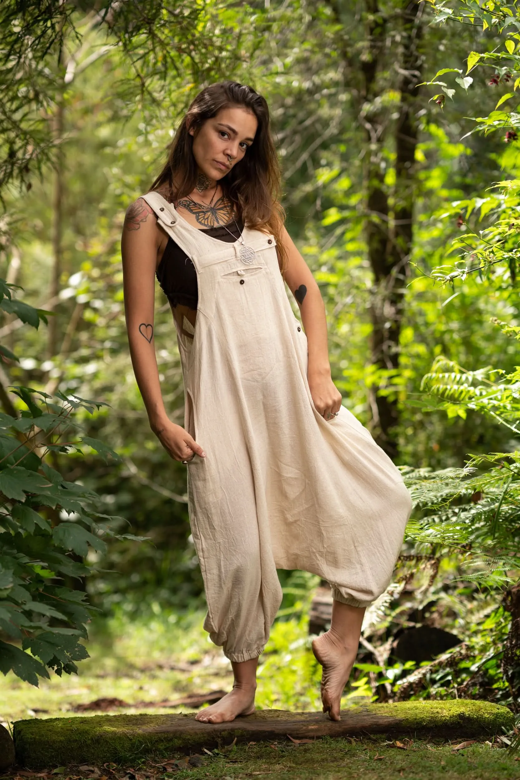 Tribal Overalls Pants - Cream