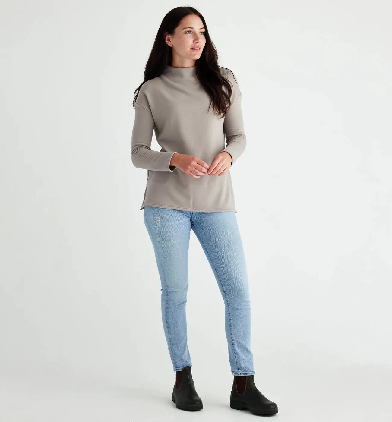 Women's Bamboo Thermal Fleece Mockneck - Heather Stone