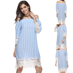 Women's summer new lace stripe lace dress